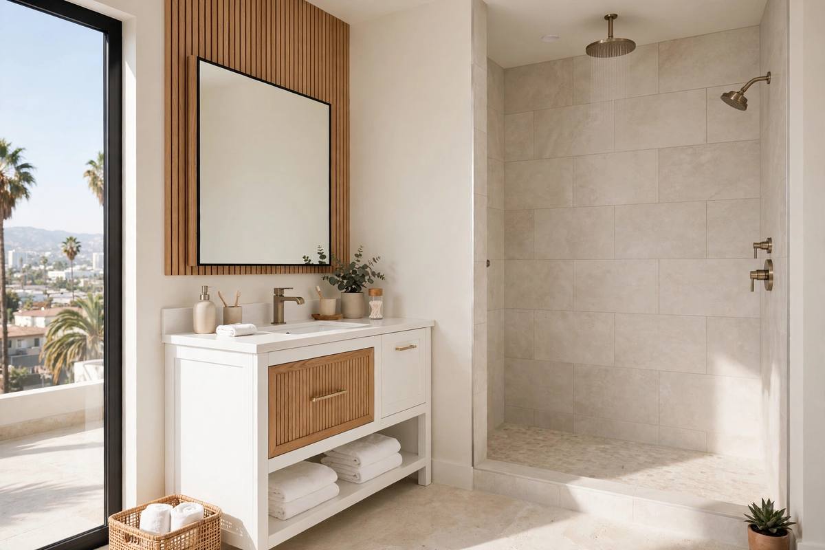 Modern bathroom with large-format wall and floor tile